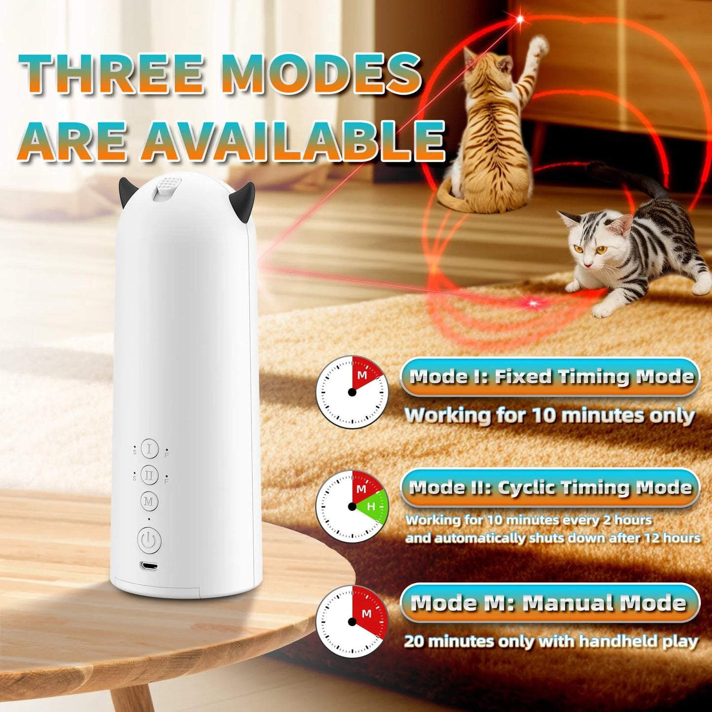 Cat Dog Laser Toy Automatic Interactive Toys for Cats Kitten Dogs USB Charging and Battery Powered Random Pattern Fast Slow Light Flashing
