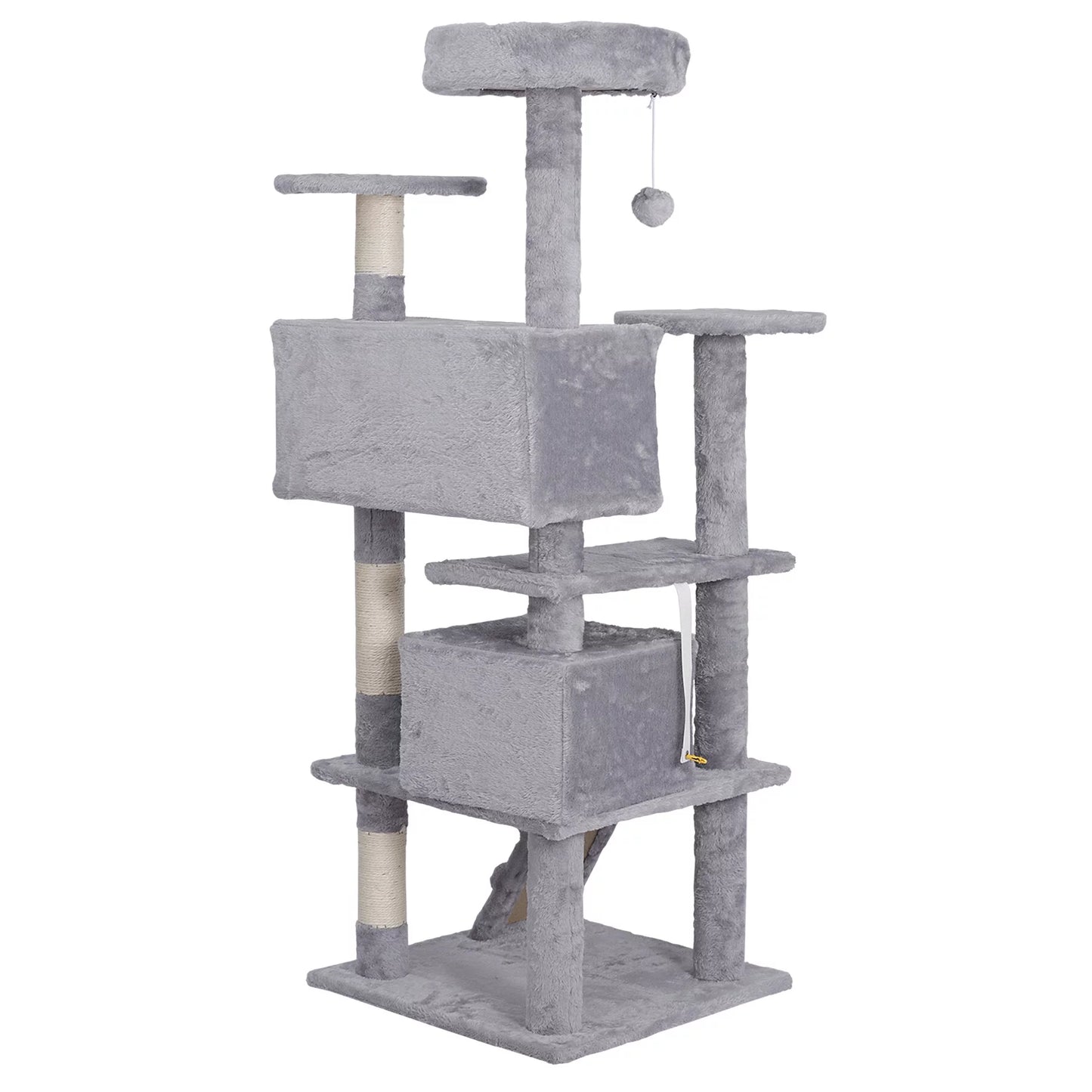55" Cat Tree Tower Double Condo W/Scratching Post Pet Kitty Playhouse, Light Gray