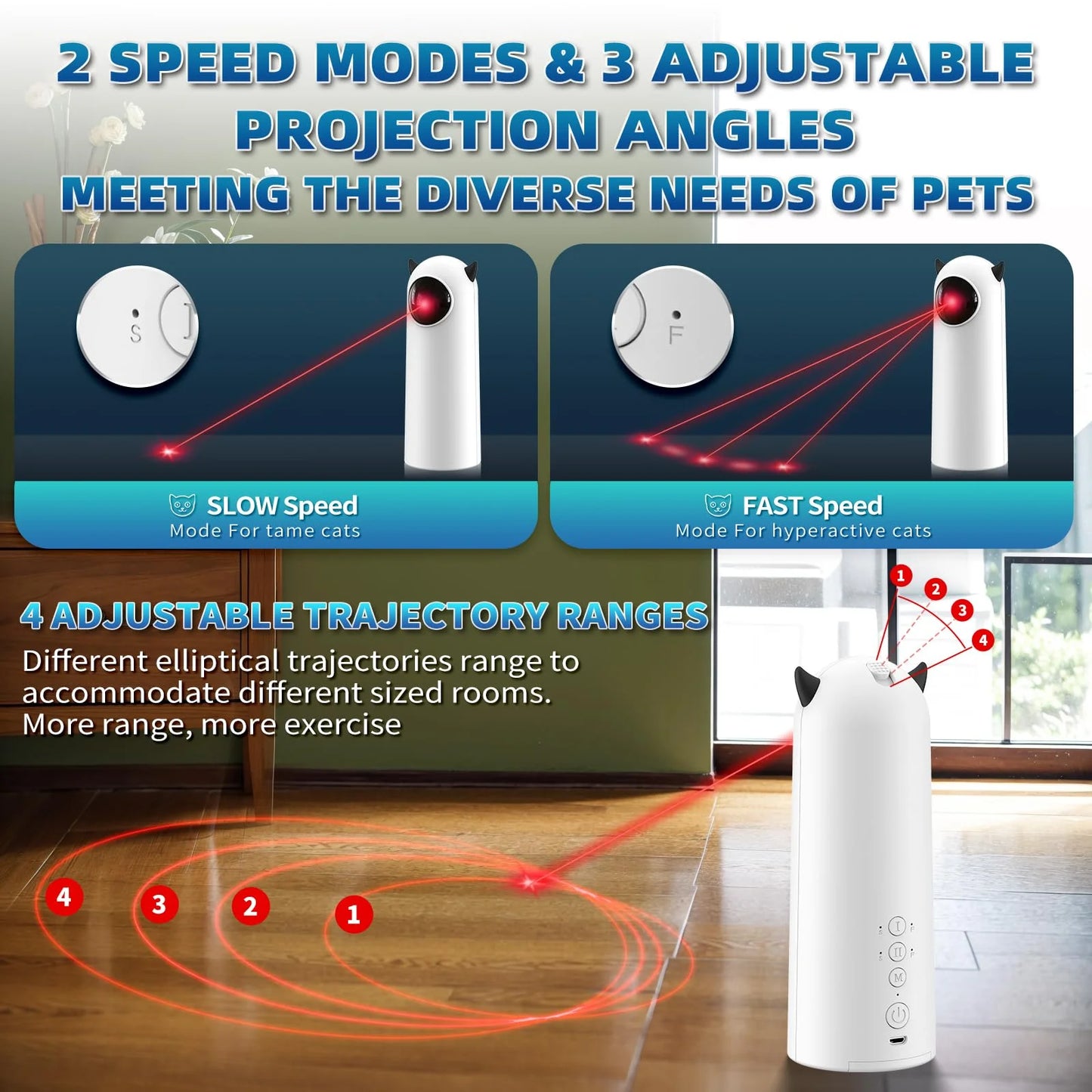 Cat Dog Laser Toy Automatic Interactive Toys for Cats Kitten Dogs USB Charging and Battery Powered Random Pattern Fast Slow Light Flashing