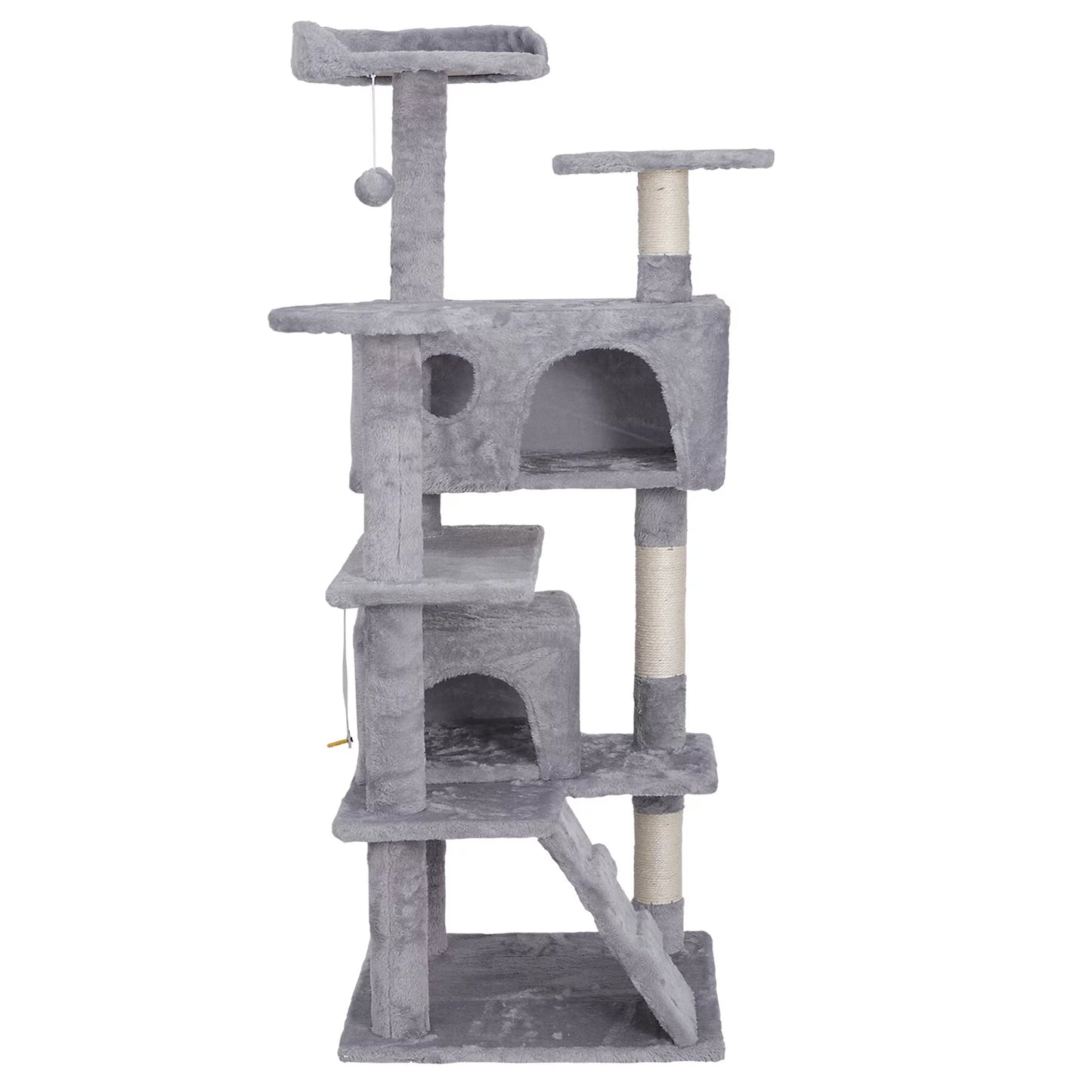 55" Cat Tree Tower Double Condo W/Scratching Post Pet Kitty Playhouse, Light Gray