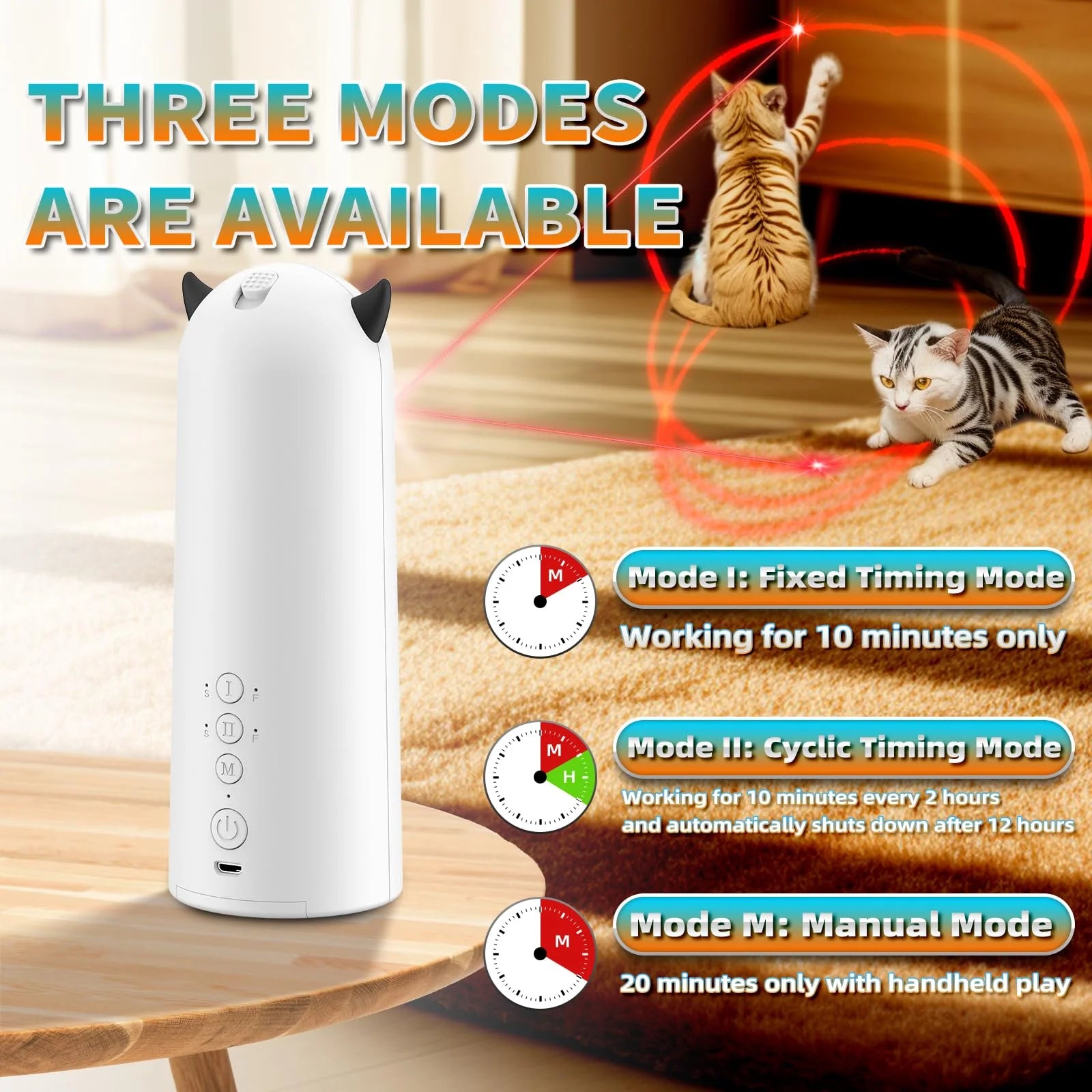 Cat Dog Laser Toy Automatic Interactive Toys for Cats Kitten Dogs USB Charging and Battery Powered Random Pattern Fast Slow Light Flashing