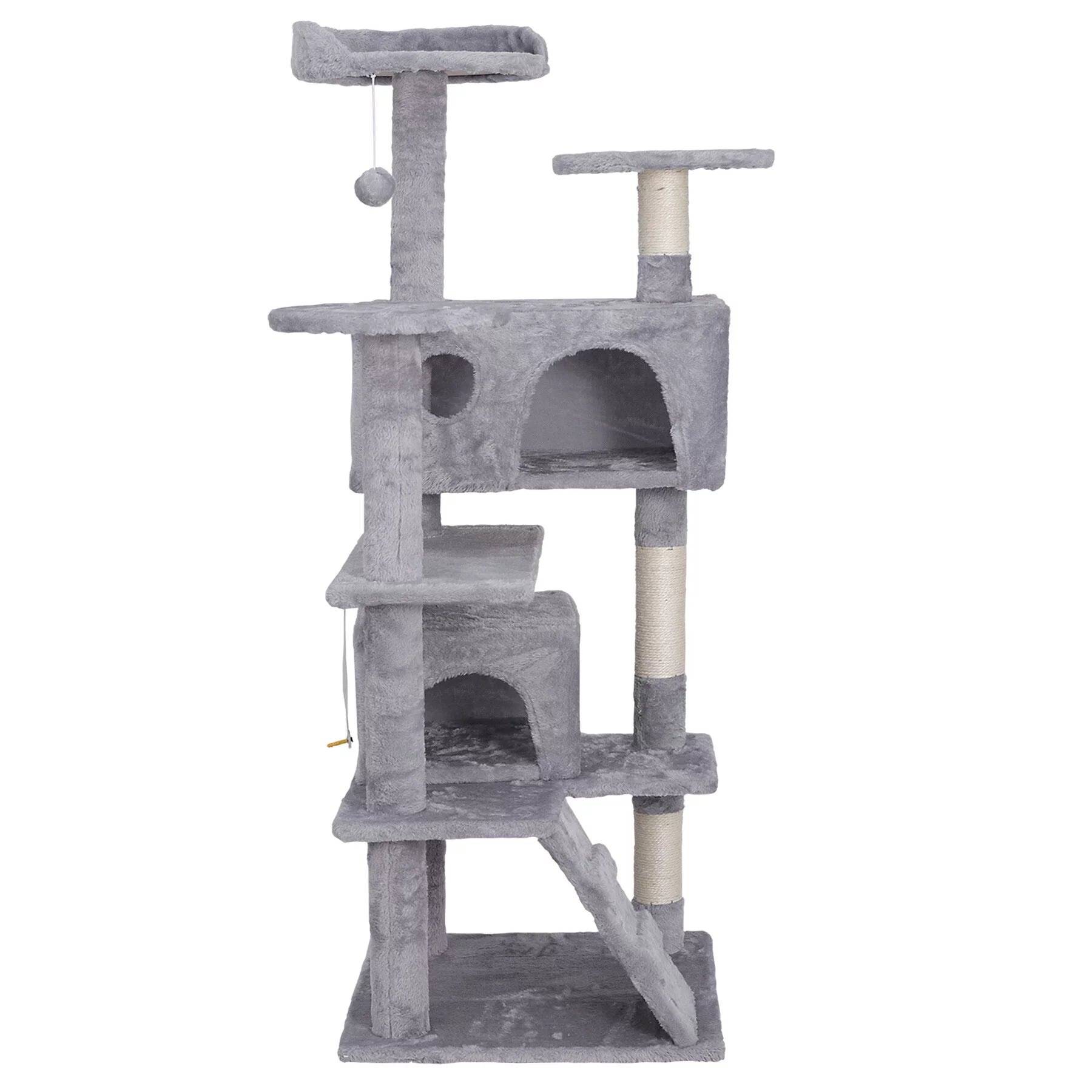 55" Cat Tree Tower Double Condo W/Scratching Post Pet Kitty Playhouse, Light Gray